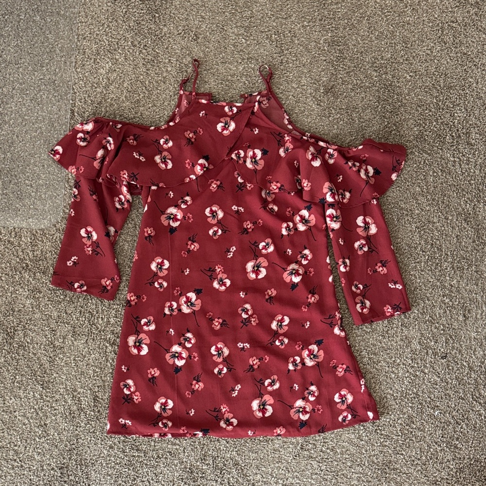 Rust Floral Dress with Ruffle Detail